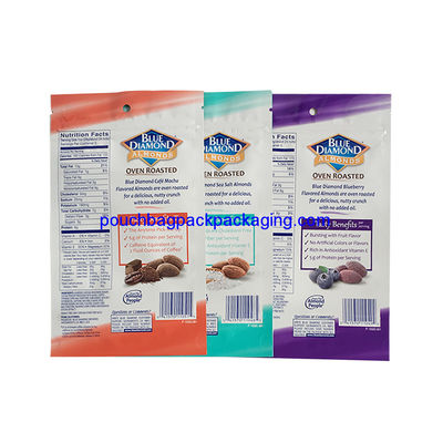 Pochette debout personnalisée avec fermeture éclair, sac zippé debout en papier d'aluminium imprimé pour amande fournisseur