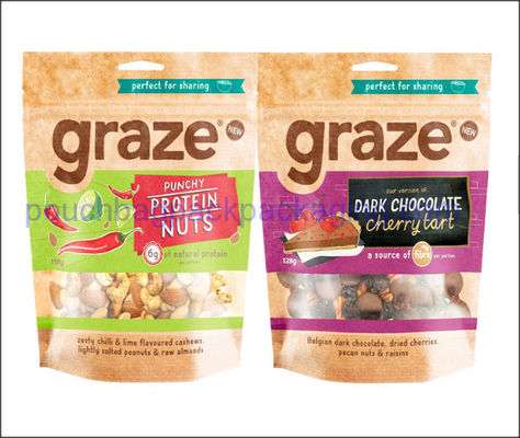 Pochette kraft debout, doypack en papier avec fermeture éclair ou mouche à beurre pour la nourriture fournisseur