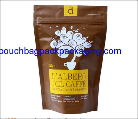 Pochette stand up avec zip, doypack avec zip impression complète pour café 250g fournisseur