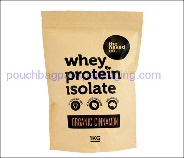 Pochette kraft, pochette d&#39;emballage debout avec fermeture éclair pour protéines fournisseur