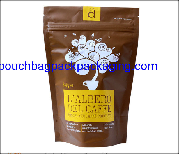 Pochette stand up avec zip, doypack avec zip impression complète pour café 250g fournisseur