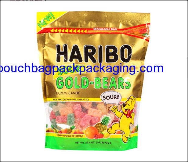 Pochette debout, fermeture éclair, doypack imprimé doré avec fermeture éclair pour bonbons 25,6 OZ, 1,6 LB, 726 g fournisseur